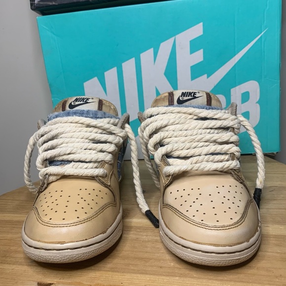 Nike | Shoes | Nike Dunk Low Custom Recycled Levis Espresso Dye Rope ...